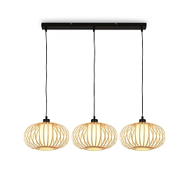 Pendant ceiling lamp 120 cm, 3×E27 max 10W, bamboo wood colour (Briloner)
