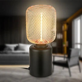 Table lamp RIST, E27 socket, wire mesh, rosegold (Briloner)