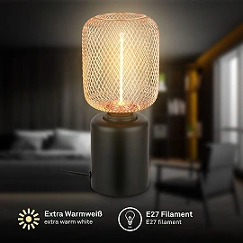 Table lamp RIST, E27 socket, wire mesh, rosegold (Briloner)
