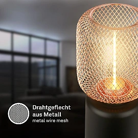 Table lamp RIST, E27 socket, wire mesh, rosegold (Briloner)