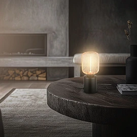 Table lamp RIST, E27 socket, wire mesh, rosegold (Briloner)