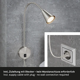 Flexible wall light, 45 cm, 1xGU10, 5W, 400 lm, matt nickel