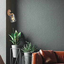 Briloner Hema adjustable wall light 21 cm, E27, smoke glass/wood, black (2485015)