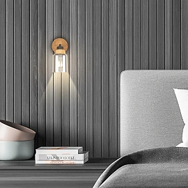 Briloner Hema adjustable wall light 21 cm, E27, smoke glass/wood, black (2485015)