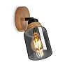 Briloner Hema adjustable wall light 21 cm, E27, smoke glass/wood, black (2485015)