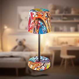 BOJA wireless LED table lamp, IP44, dimmable, graffiti design