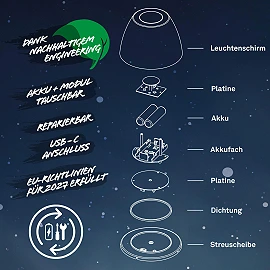 SERINA bezvadu LED galda lampa, IP44, dimmējama, vara krāsā