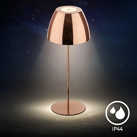 SERINA bezvadu LED galda lampa, IP44, dimmējama, vara krāsā
