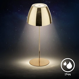 SERINA bezvadu LED galda lampa, IP44, dimmējama, zelta
