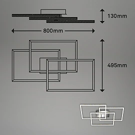 LED Ceiling Lamp Briloner 800×495 mm, 57 W, 6300 lm, aluminum chrome