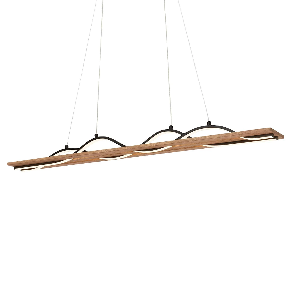 VINKA LED pendant light, wave shape, wood decor, black