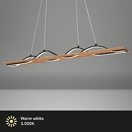 VINKA LED pendant light, wave shape, wood decor, black