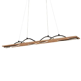 VINKA LED pendant light, wave shape, wood decor, black
