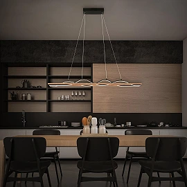 VINKA LED pendant light, wave shape, wood decor, black