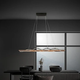 VINKA LED pendant light, wave shape, wood decor, black