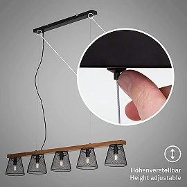 Pendant lamp "TAUNUS", 5x E14, metal/wood, 4077-055, Briloner