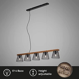 Pendant lamp "TAUNUS", 5x E14, metal/wood, 4077-055, Briloner
