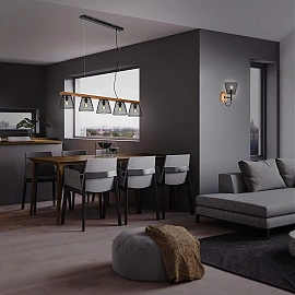 Pendant lamp "TAUNUS", 5x E14, metal/wood, 4077-055, Briloner