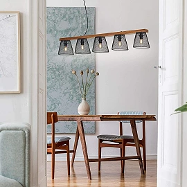 Pendant lamp "TAUNUS", 5x E14, metal/wood, 4077-055, Briloner