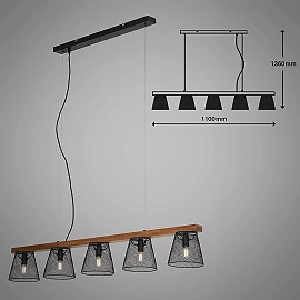 Pendant lamp "TAUNUS", 5x E14, metal/wood, 4077-055, Briloner