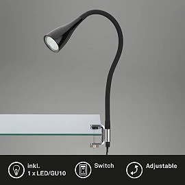 Flexible clip-on table lamp, 60 cm, 1xGU10, 3W, 250lm, black or white
