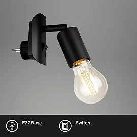 Plug-in socket light 9.5 cm, E27, max 25 W, IP20, black