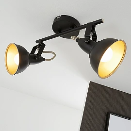 Spot gaismeklis melns ar zeltu, SOFT, 2x E14, max. 40W - 2049-025 - Briloner Prisma