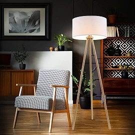 Floor lamp "Woody" 1x E27 max. 60W, white and wood - 1379-016