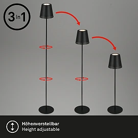 LED battery floor lamp 130 cm, 3.5 W, 400 lm, IP44, black