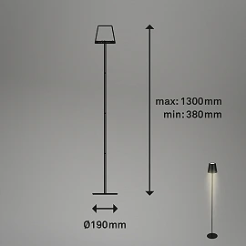 LED battery floor lamp 130 cm, 3.5 W, 400 lm, IP44, black