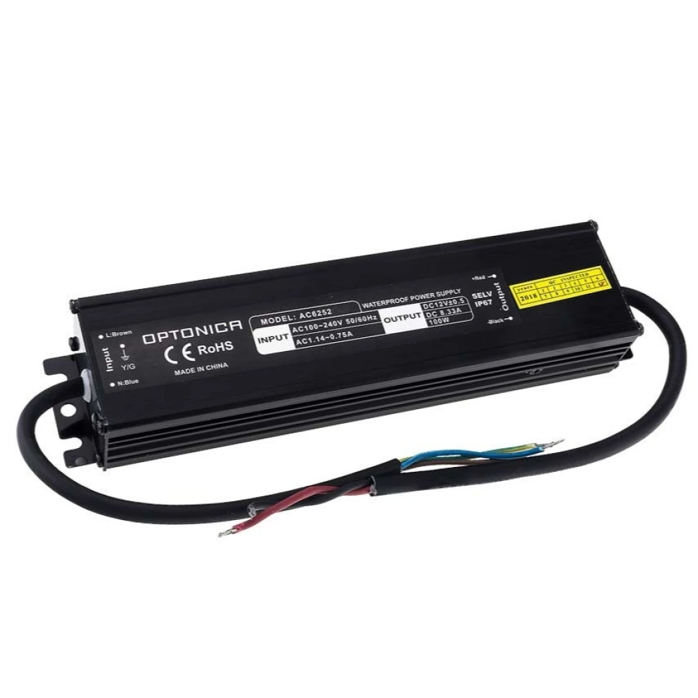 LED Power Supply 12V, 100W, 8.33A, IP67, 3 Years Warranty