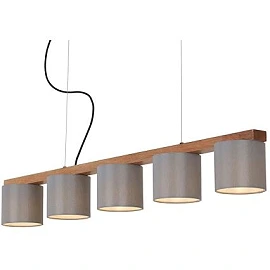 RHON pendant light grey/wood, 5xE14, 110 cm (BRILONER)
