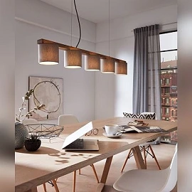 RHON pendant light grey/wood, 5xE14, 110 cm (BRILONER)