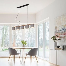 RHON pendant light grey/wood, 5xE14, 110 cm (BRILONER)