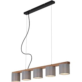 RHON pendant light grey/wood, 5xE14, 110 cm (BRILONER)