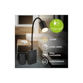 SMOOTH rechargeable wall reading light, 2W, 150lm, 3000K, black (Briloner)