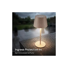 NIVO rechargeable table lamp, 1.2W, 120lm, 2700K, IP44, beige (Briloner)