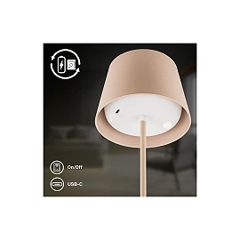 NIVO rechargeable table lamp, 1.2W, 120lm, 2700K, IP44, beige (Briloner)