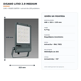 LITIO 2.0 Medium asymmetric LED floodlight 100–150W 4000K IP66 (Disano 412020-00)