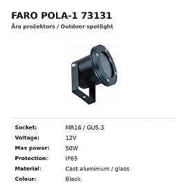 POLA-1 adjustable outdoor spotlight, black, 1×MR16/GU5.3, 12V, IP65 (FARO)