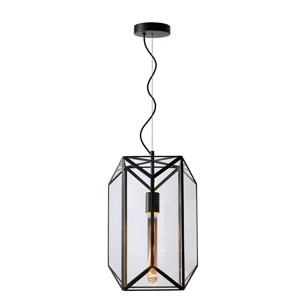 Pendant lamp "FERN", 1x E27 max. 60W, black- glass, metal - 25406/01/30 (Lucide)
