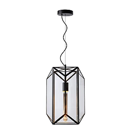 Pendant lamp "FERN", 1x E27 max. 60W, black- glass, metal - 25406/01/30 (Lucide)