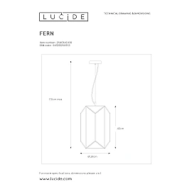 Pendant lamp "FERN", 1x E27 max. 60W, black- glass, metal - 25406/01/30 (Lucide)