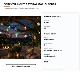 CRYSTAL BALLS SCB61 solar LED string light 6.5 m 30 multicolour balls IP65 (Forever Light RTV100188)