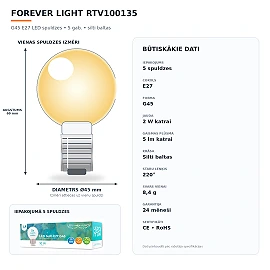 G45 E27 LED bulb set 5 pcs 2W warm white (Forever Light RTV100135)