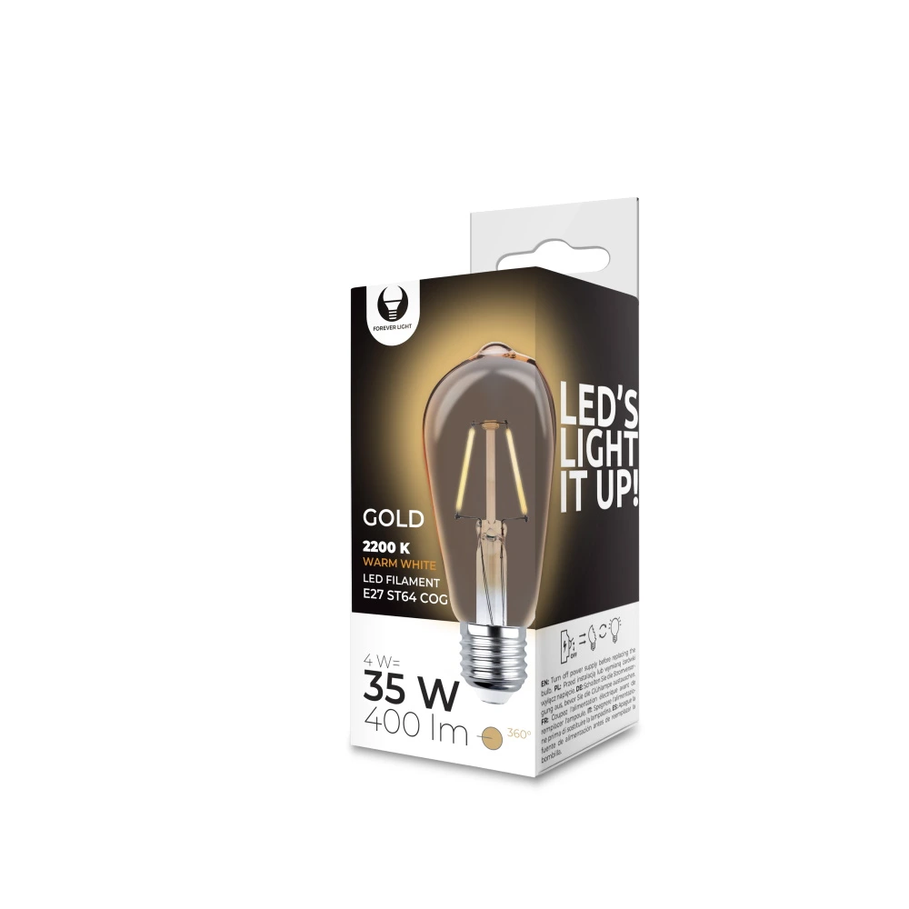 4W E27 Vintage LED bulb, ST64, 2200K golden glass