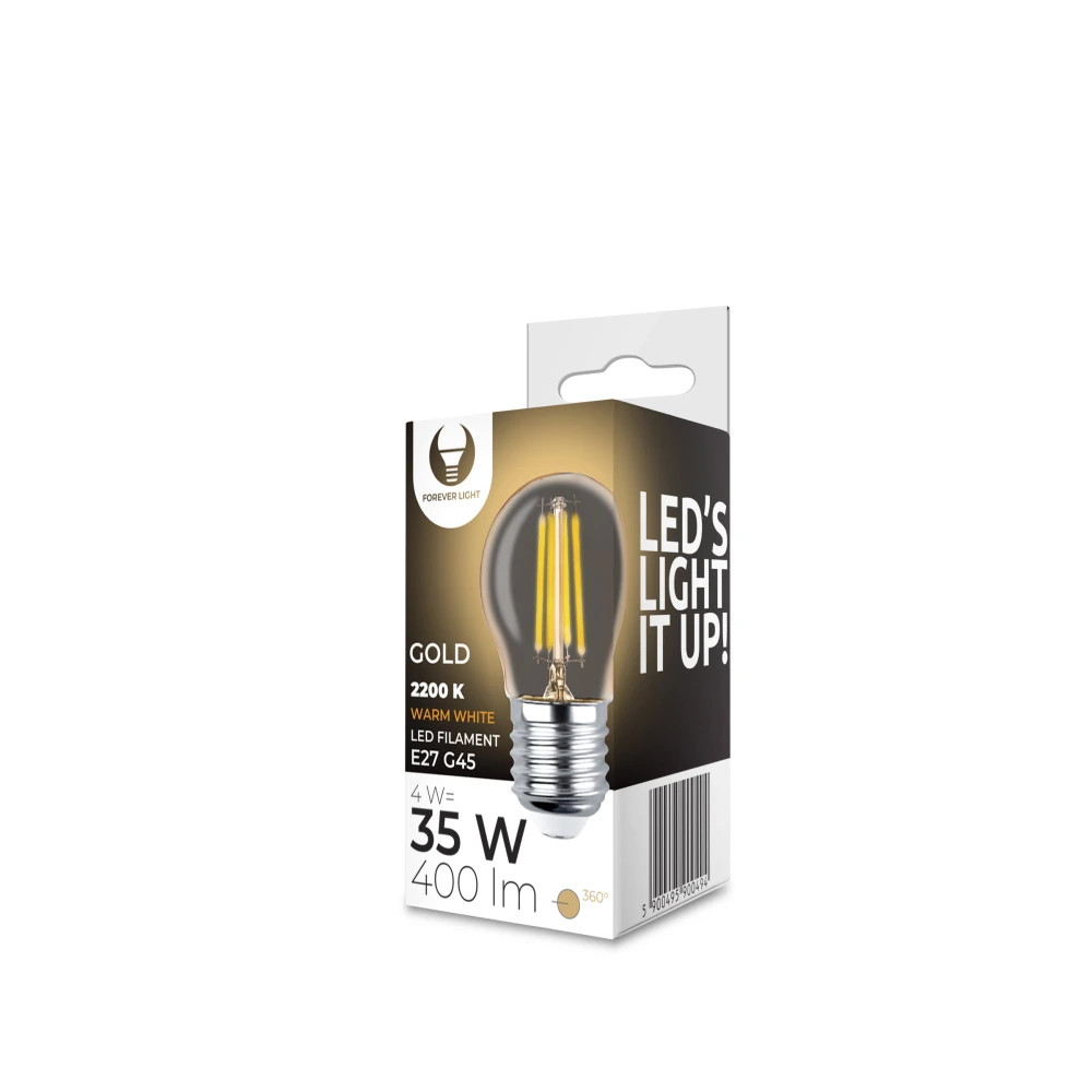 4W E27 Vintage LED bulb, G45, 2200K golden glass