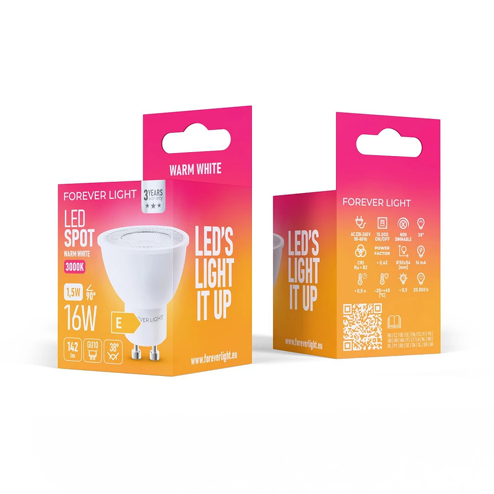 GU10 LED bulb 1.5W 3000K 142 lm 38° (Forever Light)