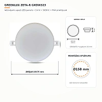 ZETA-R recessed LED panel 24 W, 2100 lm, 3000 K, IP44 front (GreenLUX GXDW323)