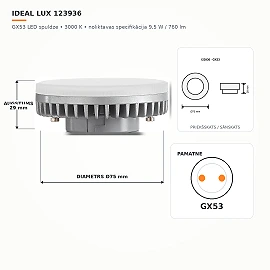 GX53 LED lamp 9.5 W, 760 lm, 3000 K (Ideal Lux 123936)